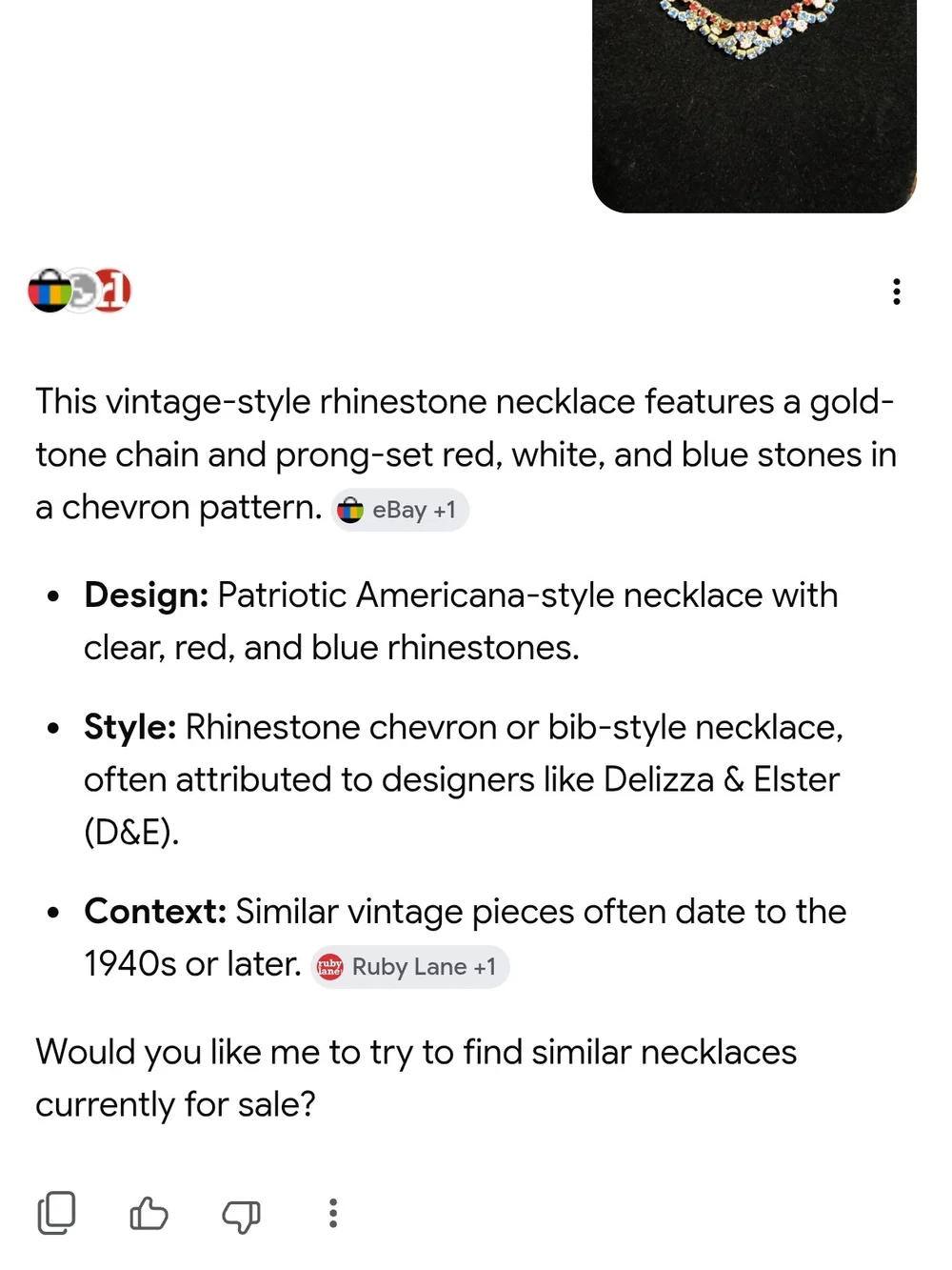 Vintage Gold-Tone Necklace with Red and Blue Rhinestone Accents